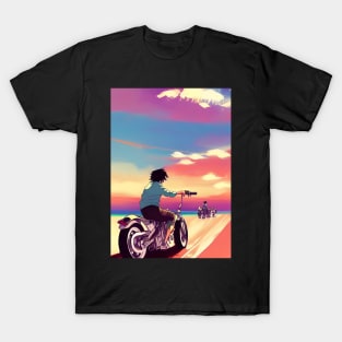 JAPANESE STYLE COOL RETRO MOTORCYCLE ON THE BEACH T-Shirt